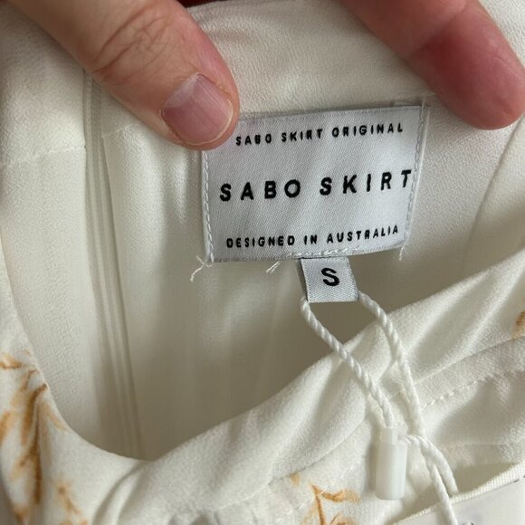 SABO STITCH Short Puff Sleeve Long Ivory Summer Maxi Dress Size US S - Picture 9 of 11